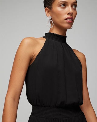 Pleated Halter Midi Dress | White House Black Market